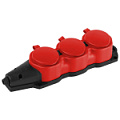 KX-3e-RED-IP44  Колодка ЭРА KX-3e-RED-IP44 каучуковая с заземлением 3 розетки 16A IP44 красная