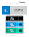 Комплект 3 шт USB 2.0 накопителей Smartbuy 004 ГБ серия Glossy Черный+Синий+Зеленый