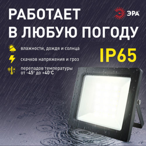Прожектор светодиодный уличный ЭРА LPR-042-3-65K-050 50Вт 6500К 4000лм IP65 с встроенным фотореле фото 11