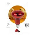 ИКЗК 230-100 R95 E27  Комплект из 2-х инфракрасных ламп ЭРА ИКЗК 230-100 R95 E27 для курятника цыплят птиц животных/лампа для обогрева
