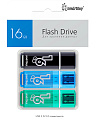 Комплект 3 шт USB 2.0 накопителей Smartbuy 016 ГБ серия Glossy Чёрный+Синий+Зелёный