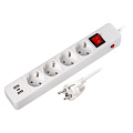 Сетевой фильтр c USB+Type C, 16А, 4 гнезда, c з/ш, с з/к, ПВС, 3 м, белый (SBSP-30C-W)